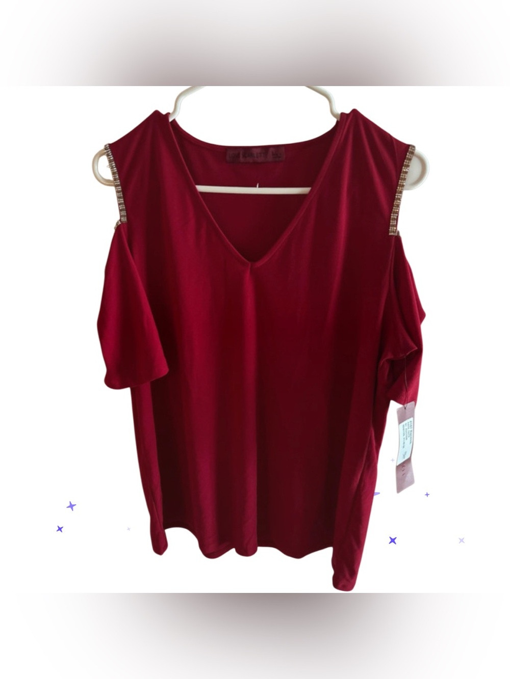 NWT-Large Cold-Shoulder V-Neck Women's Top ruby red cocktail wedding top